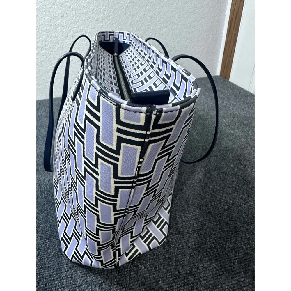 Kate Spade New York Large Geometric Print Coated Canvas Tote Shoulder Bag Navy